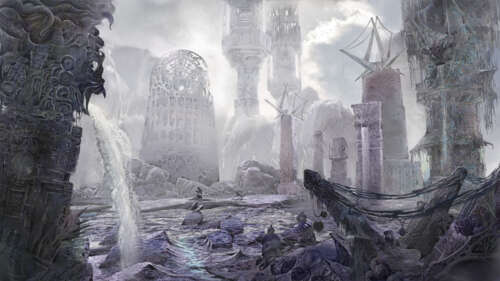 Un detective, in piedi tra le rovine fatiscenti e inquietanti, sotto un cielo minaccioso,... 4K (Ultra HD)