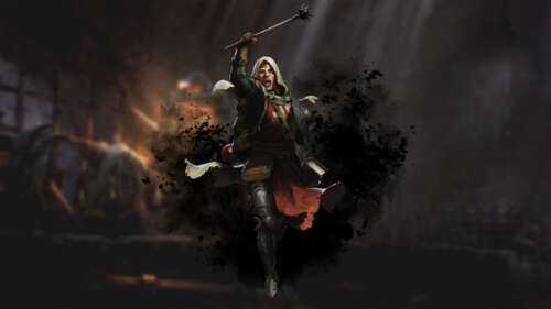 Un personaggio fantasy oscuro, vestito con una pesante armatura medievale, si trova... 4K (Ultra HD)