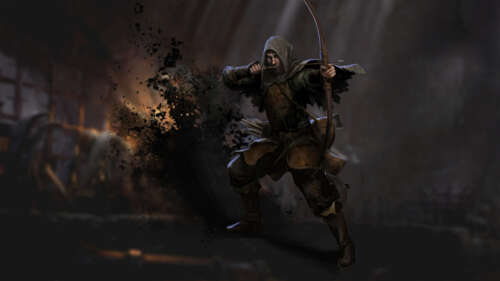 Un guerriero appartenente al genere dark fantasy che esplora un corridoio di una... 8K