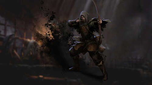 Un guerriero appartenente al genere dark fantasy che esplora un corridoio di una... 4K (Ultra HD)