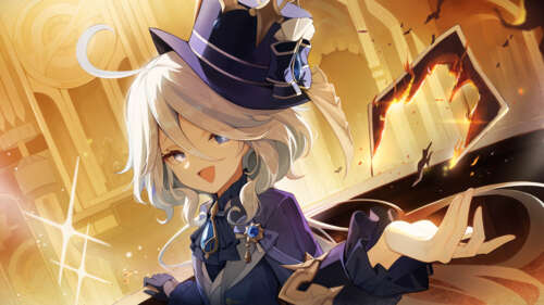 Un bellissimo ritratto di Furina, personaggio del videogioco Genshin Impact. 8K