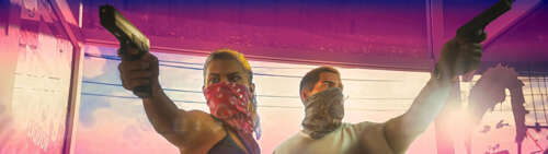 I protagonisti Lucia e Jason, tratti da Grand Theft Auto VI, sono ritratti in un... Dual UHD