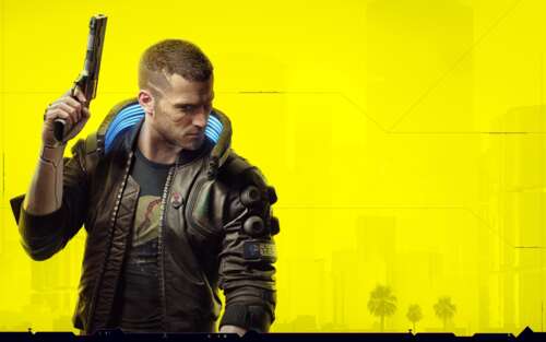 Un personaggio futuristico con innesti cibernetici blu luminosi, in piedi in un ambiente... 7680x4800