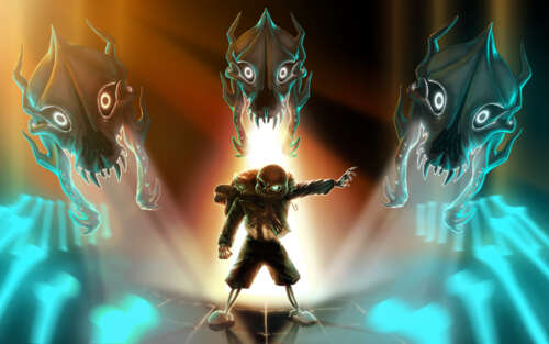 Sans, personaggio del videogioco Undertale, mostra il suo caratteristico aspetto... 7680x4800