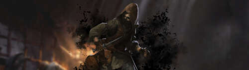 Un guerriero medievale pesantemente corazzato che esplora un oscuro e lugubre dungeon... Dual UHD