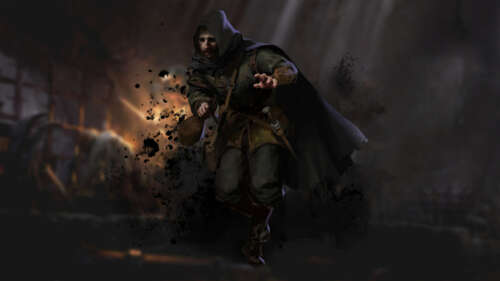 Un guerriero dall’aspetto cupo, vestito con una pesante armatura, si trova all’interno... 4K (Ultra HD)