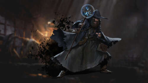 Un mago oscuro proveniente dal mondo di Dark and Darker, che brandisce un bastone... 8K