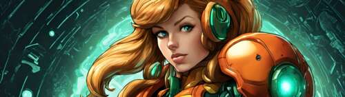 Samus Aran indossa la sua iconica tuta protettiva arancione e rossa, tratta dalla... Dual UHD