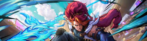 Xin Zhao, personaggio del videogioco League of Legends, impugna la sua lancia in... Dual UHD