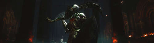 Un cavaliere di Lothric, con un’armatura pesante e segnata dalle battaglie, proveniente... Dual UHD