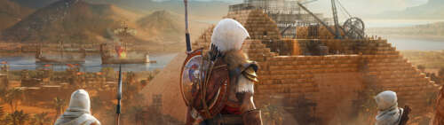 Bayek di Siwa, personaggio del videogioco Assassin's Creed Origins, in posa in un... Dual UHD
