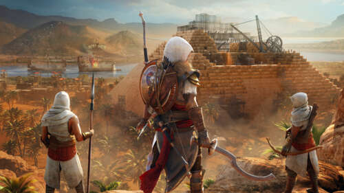 Bayek di Siwa, personaggio del videogioco Assassin's Creed Origins, in posa in un... 4K (Ultra HD)