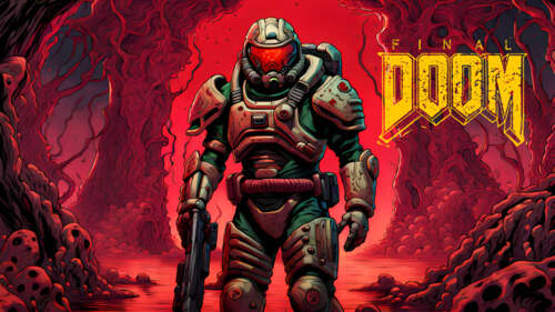 Doomguy, protagonista della serie di videogiochi Doom, si trova in piedi in mezzo... 4K (Ultra HD)