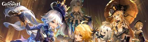 Un ritratto di gruppo che raffigura Furina, Lyney, Lynette e Neuvillette, personaggi... Dual UHD