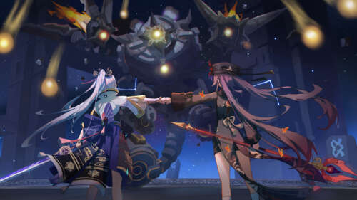 Una rappresentazione artistica di Kamisato Ayaka e Hu Tao, personaggi del videogioco... 4K (Ultra HD)