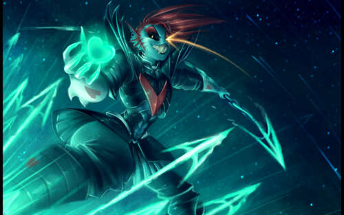 Undyne, la guerriera immortale di Undertale, indossa un’armatura, ha i capelli rossi... 7680x4800