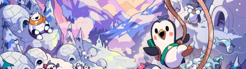 Due simpatici pinguini, legati insieme da una corda, stanno scalando una montagna... Dual UHD