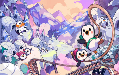 Due simpatici pinguini, legati insieme da una corda, stanno scalando una montagna... 7680x4800