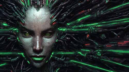 Un’immagine ravvicinata e dettagliata di Shodan, tratta dal gioco System Shock, che... 8K