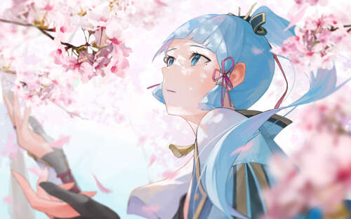 Un ritratto dettagliato del personaggio Kamisato Ayaka, tratto da Genshin Impact. 7680x4800