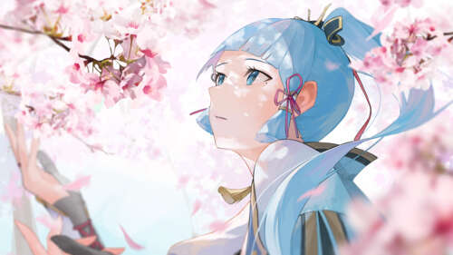 Un ritratto dettagliato del personaggio Kamisato Ayaka, tratto da Genshin Impact. 8K