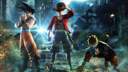 Naruto Uzumaki, Monkey D. Luffy e Goku, insieme in una posa dinamica che ricorda... 4K (Ultra HD)