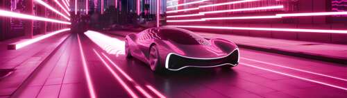 Un’auto futuristica e tecnologicamente avanzata che sfreccia attraverso un paesaggio... Dual UHD