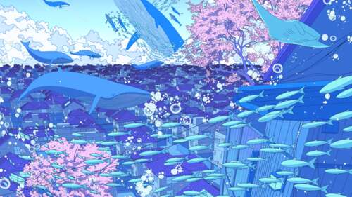 Un’illustrazione in stile anime, dall’aspetto surreale, che raffigura una ragazza...