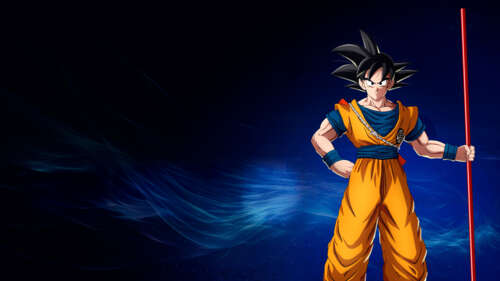 Son Goku che brandisce il Bastone Magico in un contesto di Dragon Ball Sparking!... 4K (Ultra HD)