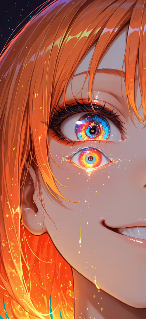 Un’illustrazione ravvicinata di una ragazza in stile anime, con capelli arancioni...