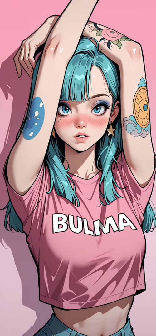 Un’illustrazione in stile anime di Bulma, personaggio di Dragon Ball, con i capelli... Huawei P30 Lite