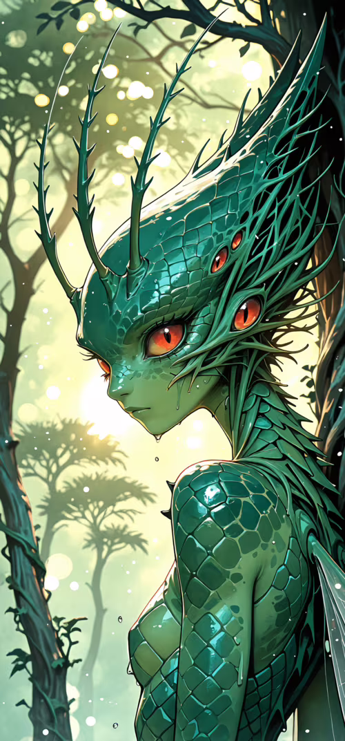 Un’illustrazione in stile anime che raffigura una creatura fantastica femminile in... Huawei P30 Lite