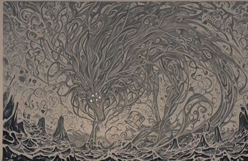 Un dipinto astratto con uno sfondo scuro, ricoperto da una fitta e complessa rete... Telefono