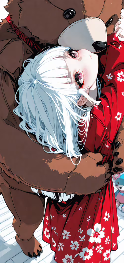 Un’illustrazione in stile anime che raffigura una giovane ragazza con lunghi capelli... Samsung Galaxy M01