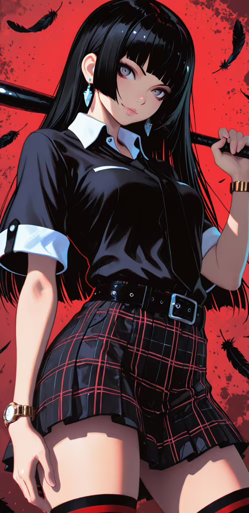 Una ragazza anime dallo stile accattivante, con lunghi capelli neri e occhi grigi,... Samsung Galaxy J4 plus Plus