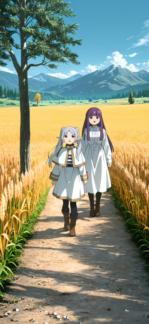 Una scena tratta da un anime che mostra l’elfa Frieren, con le trecce argentate in... Samsung Galaxy S22