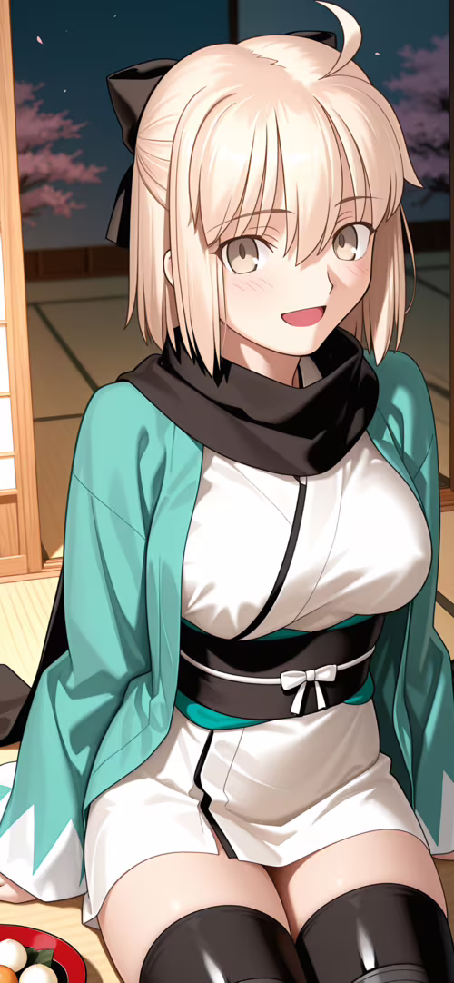 Okita Souji, un personaggio biondo di un anime tratto da Fate/Grand Order, sorride... Samsung Galaxy S22