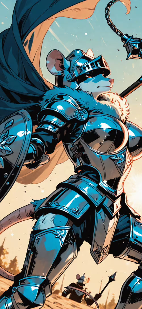 Un’illustrazione digitale che raffigura una guerriera antropomorfa a forma di topo,... Huawei Nova 10 Pro