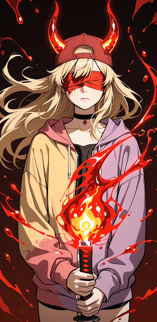 Una ragazza anime con lunghi capelli biondi, un berretto rosso indossato al contrario... Samsung Galaxy S9