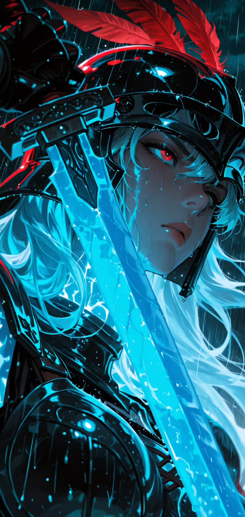 Un ritratto in stile anime di una guerriera con lunghi capelli bianchi e occhi rossi... Asus Zenfone Max Pro M2