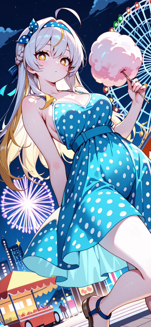 Una ragazza anime con lunghi capelli biondi, vestita con un abito giallo a pois,... Apple iPhone 11