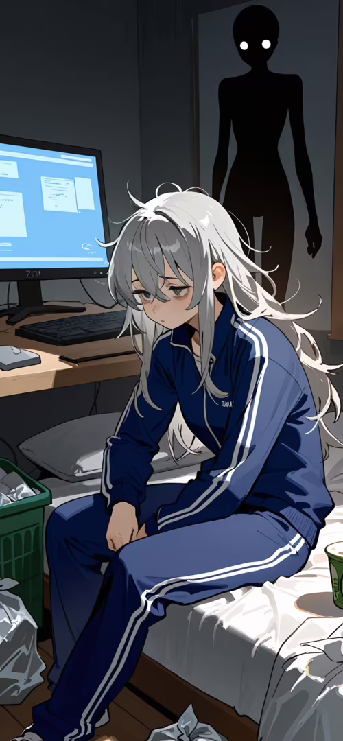 Un’illustrazione in stile anime che raffigura una ragazza con lunghi capelli argentati... Huawei Enjoy 9 Plus