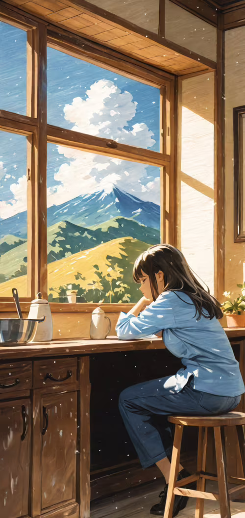 Un’illustrazione in stile anime che raffigura una giovane donna con i capelli corti... Samsung Galaxy M01