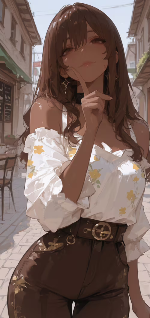 Un’illustrazione in stile anime che raffigura una giovane donna con lunghi capelli...