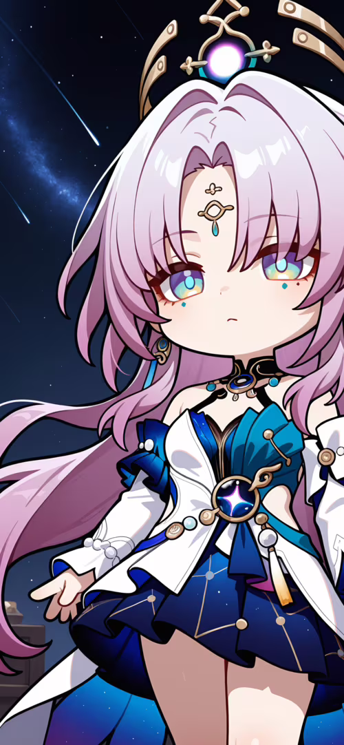 Un adorabile disegno in stile chibi di Fu Xuan, tratta da Honkai: Star Rail. Ha lunghi... Oppo Reno