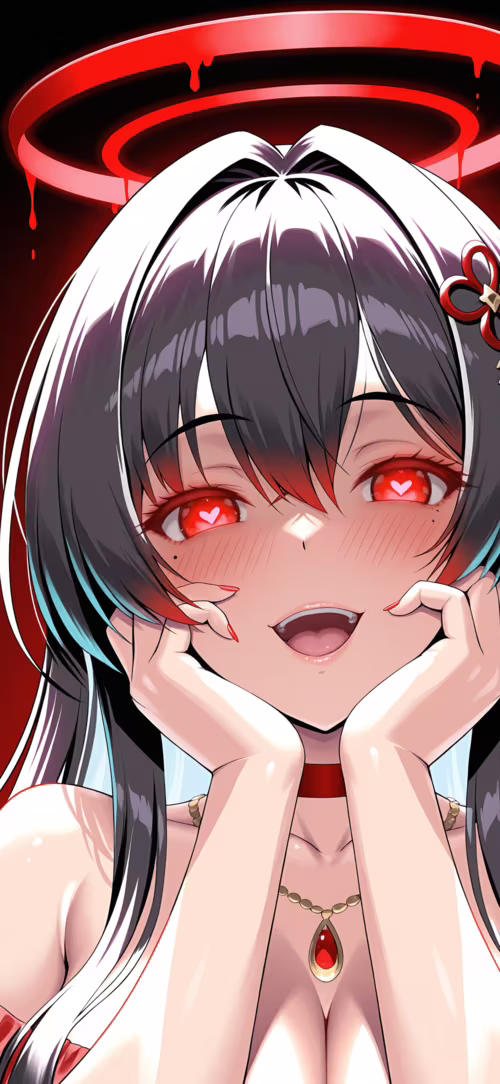 Una ragazza anime con lunghi capelli neri e un alone rosso, identificata come Shiromi... Elephone PX Pro