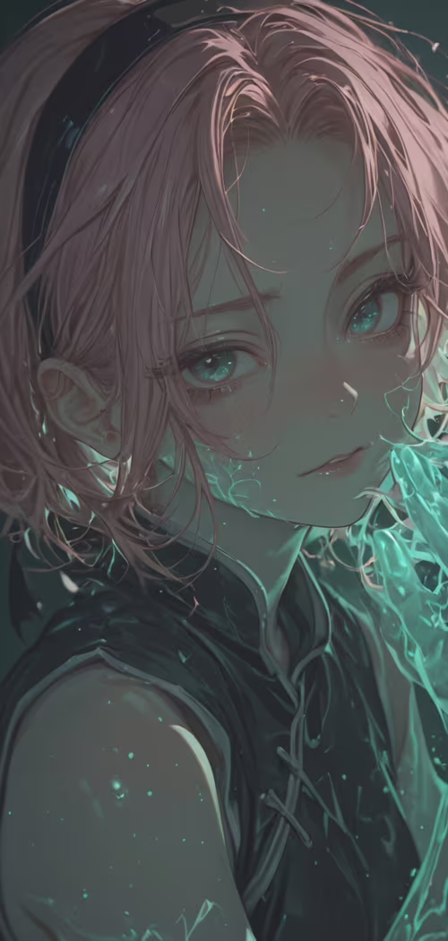 Un ritratto artistico di Sakura Haruno, tratta dalla serie Naruto, con i capelli...