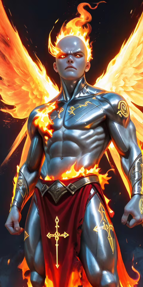 Un dipinto digitale che raffigura un angelo potente, calvo, dalla pelle argentata... TP-Link Neffos C5 Plus