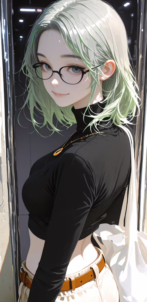 Un’illustrazione in stile anime che raffigura una giovane donna con capelli corti... Samsung Galaxy S9