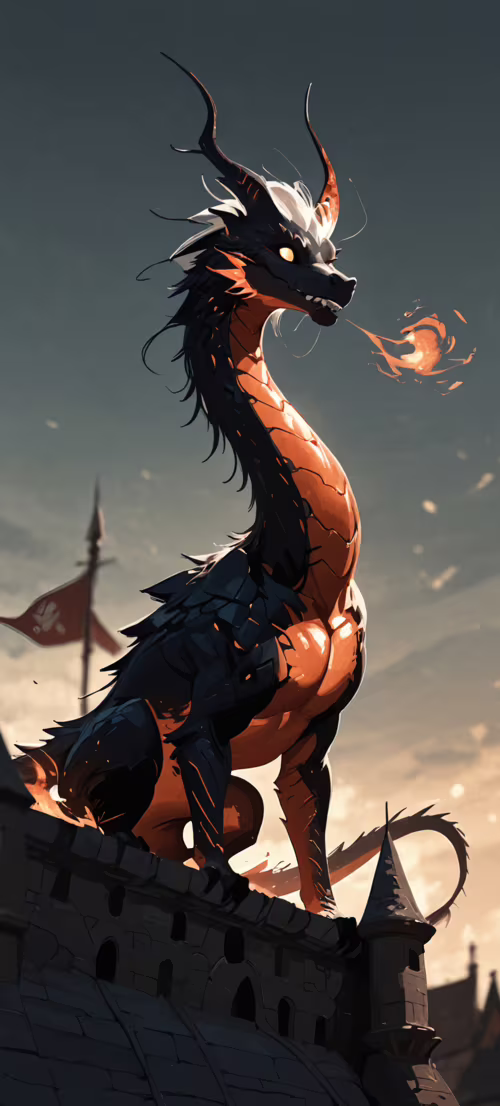 Un enorme drago serpentino, avvolto da fiamme e bagliori incandescenti, si erge maestosamente... Honor Magic 4 Lite